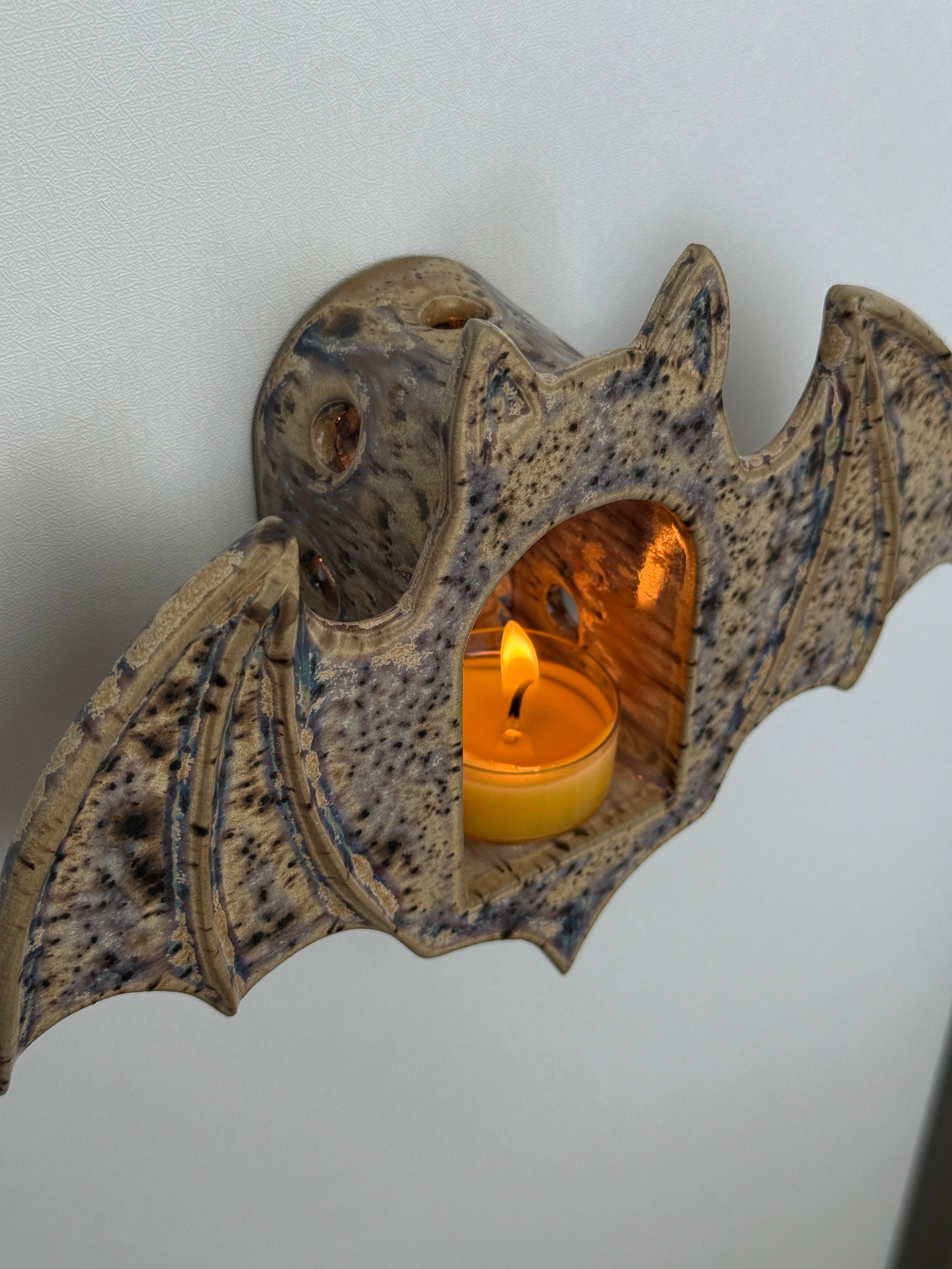 Bat Tealight Holder, Earthy Speckle