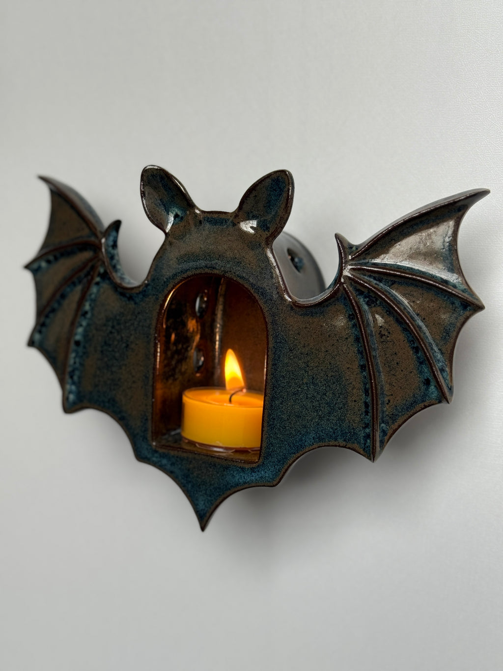 Long-eared Bat Tealight Holder, Teal Blue