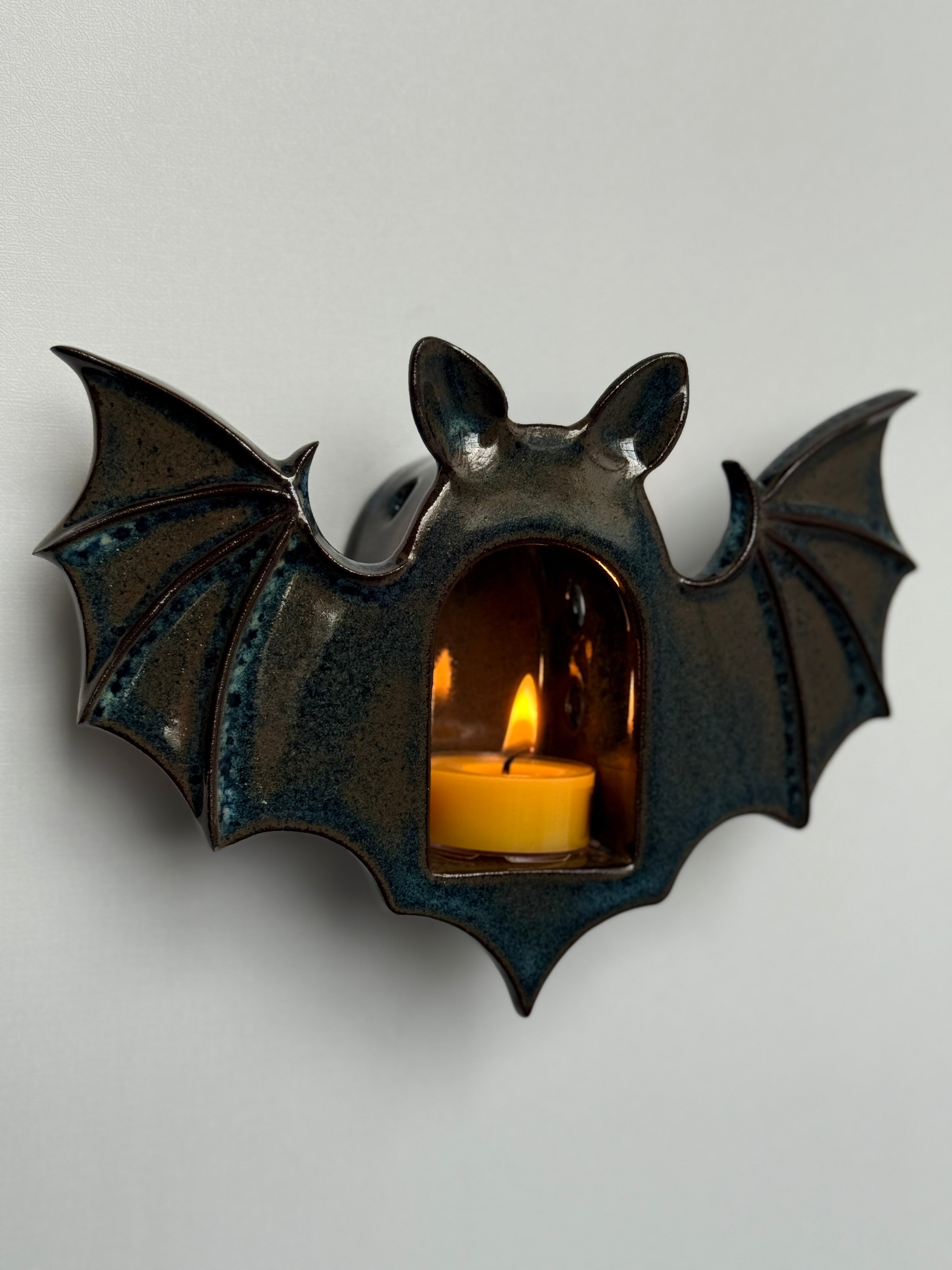 Long-eared Bat Tealight Holder, Teal Blue