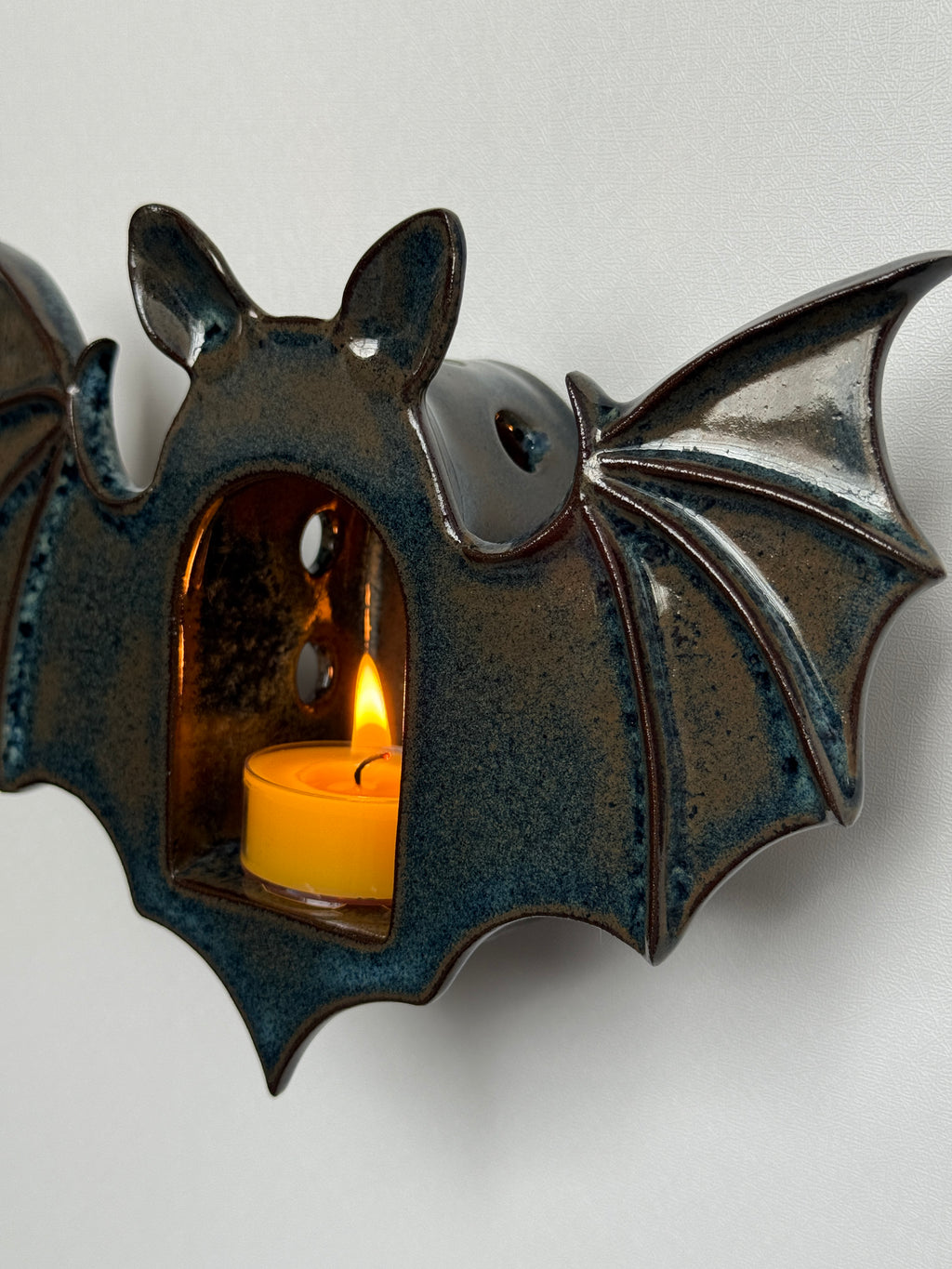 Long-eared Bat Tealight Holder, Teal Blue