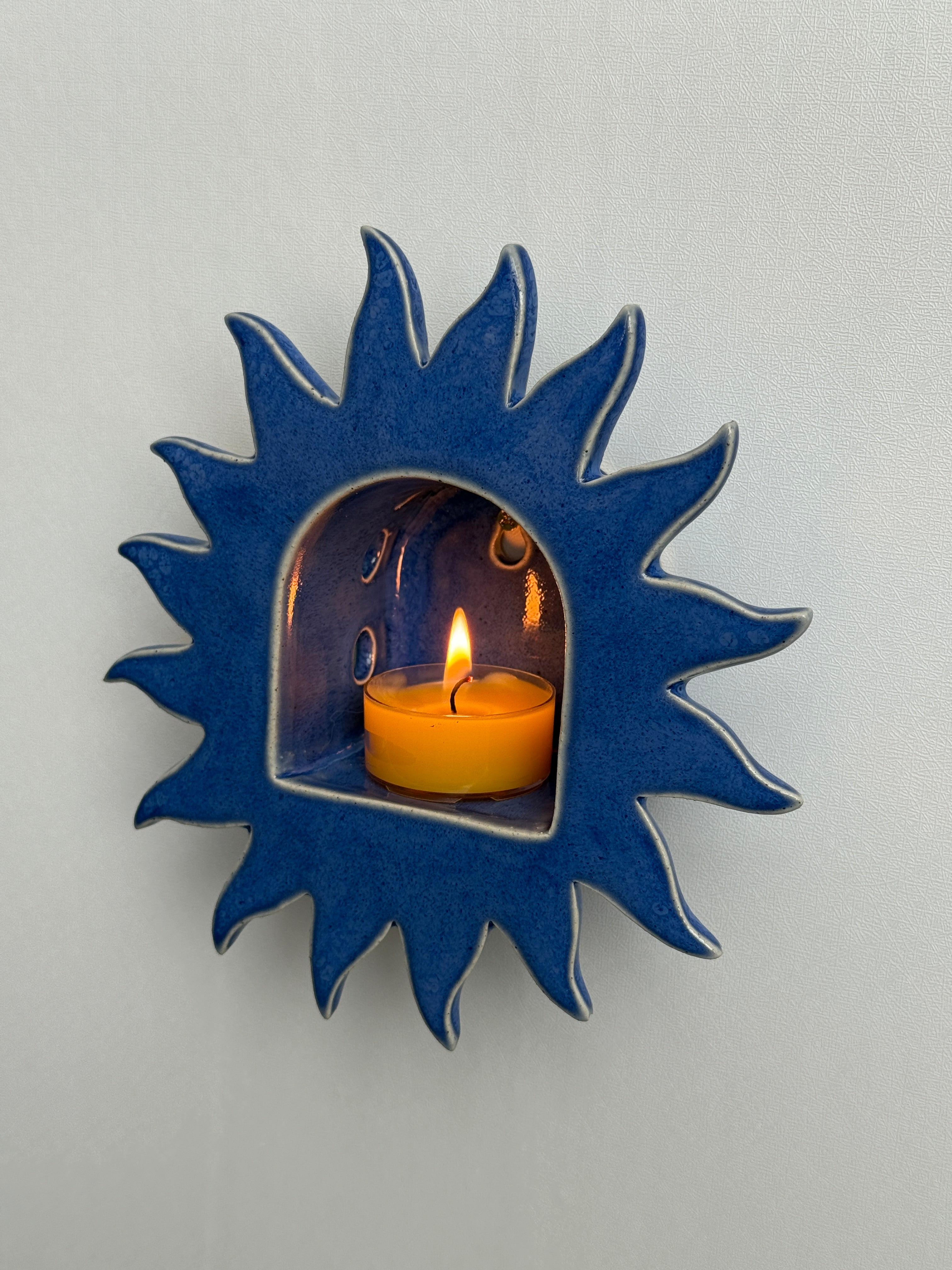 Sun Tealight Holder, Electric Blue