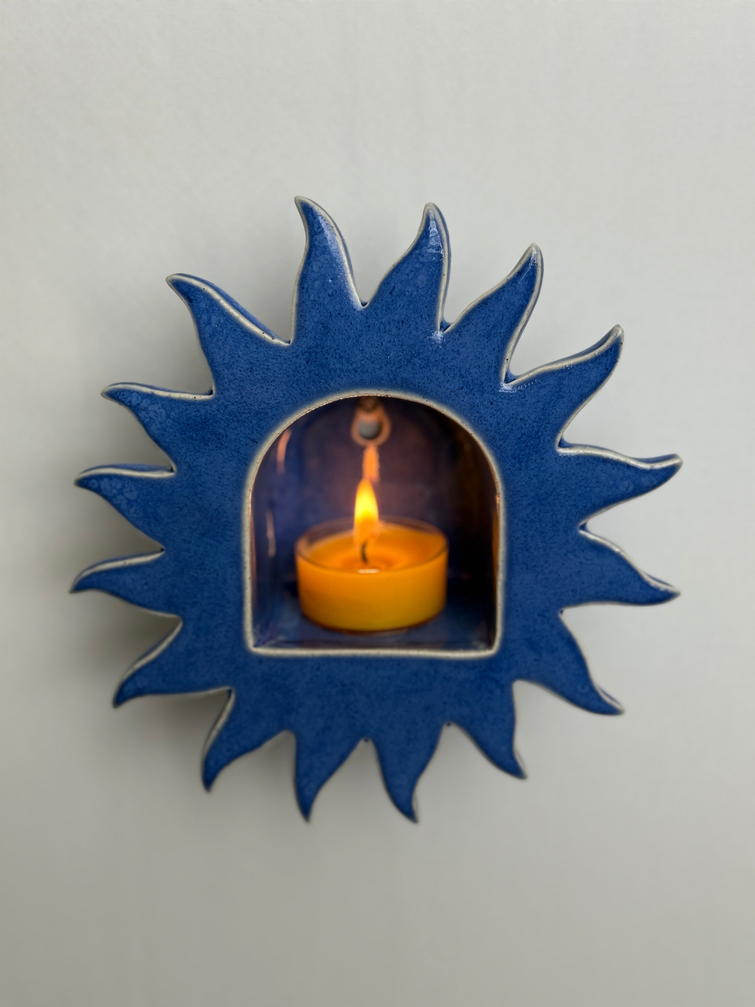 Sun Tealight Holder, Electric Blue